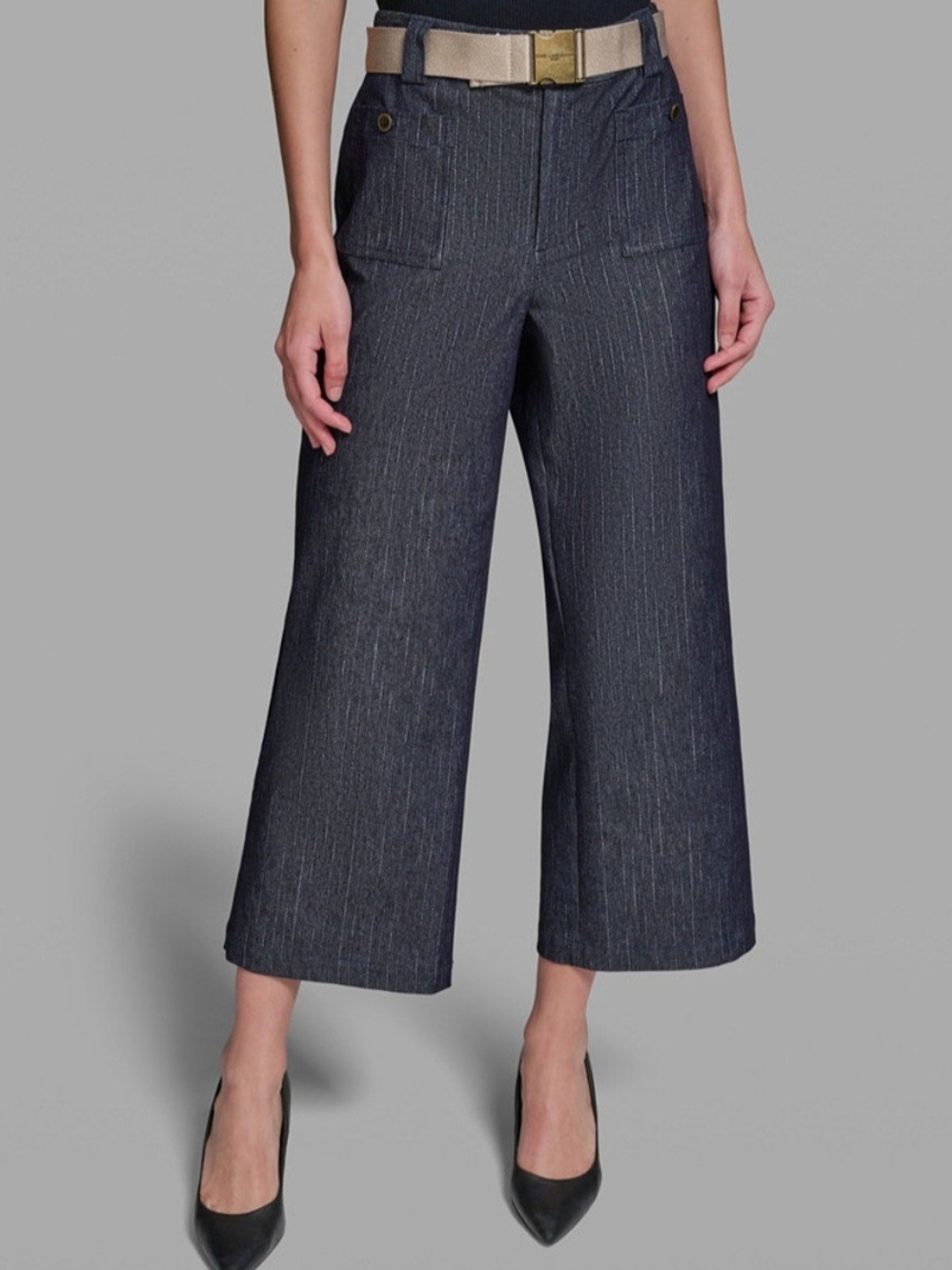 Karl Lagerfeld Slate Pinstripe Cropped Wide-Leg Pants Size 12